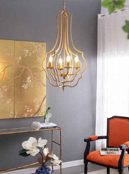 4-light gold chandelier by HouseOfZazla with curved open frame and adjustable chain on Tampa Home & Garden Store