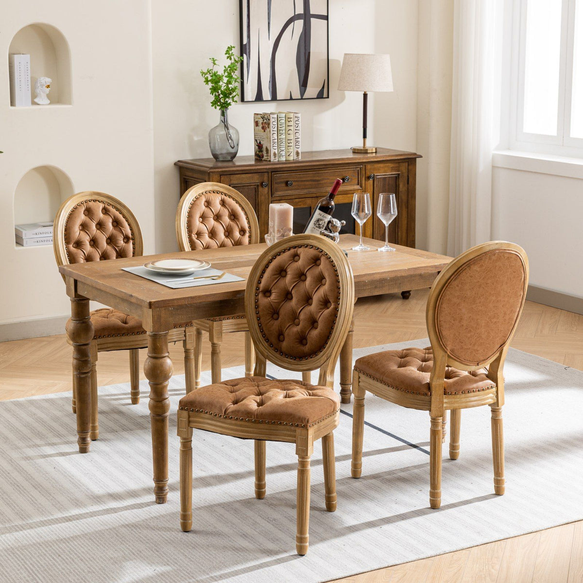 French style solid wood dining chairs with tufted and nailhead trim, 4-pack HouseOfZazla on Tampa Home & Garden Store