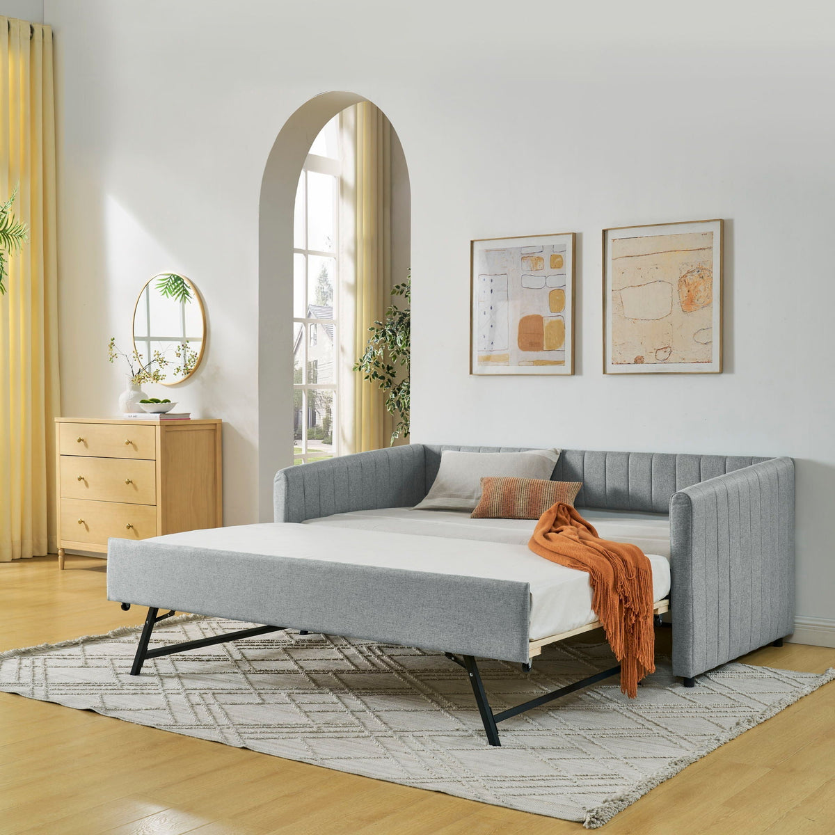 Daybed With Vertical Stripes And Extra Trundle