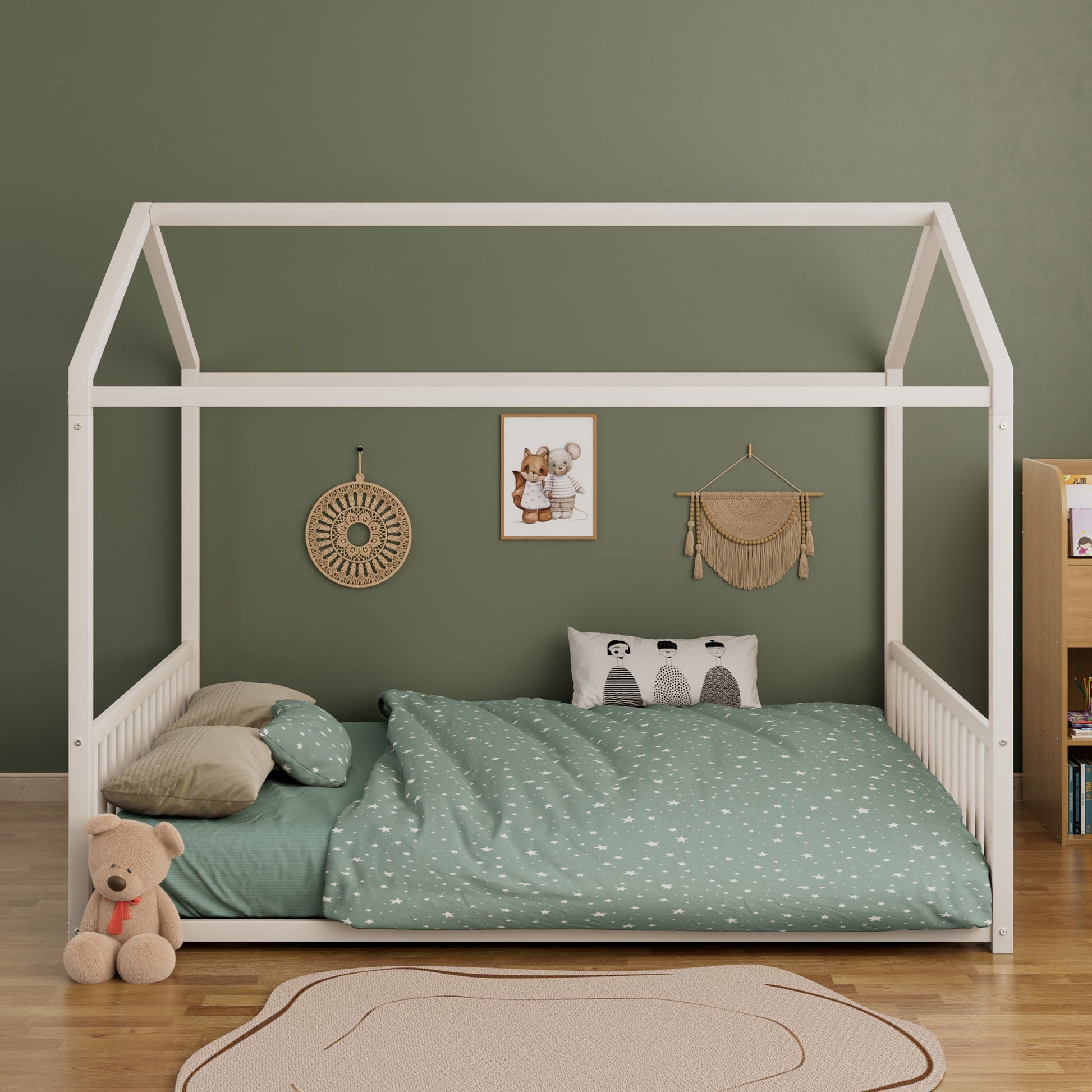 Montessori style floor house-shaped canopy bed with safety guardrails, HouseOfZazla on Tampa Home & Garden Store