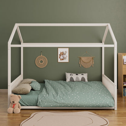 Montessori style floor house-shaped canopy bed with safety guardrails, HouseOfZazla on Tampa Home & Garden Store