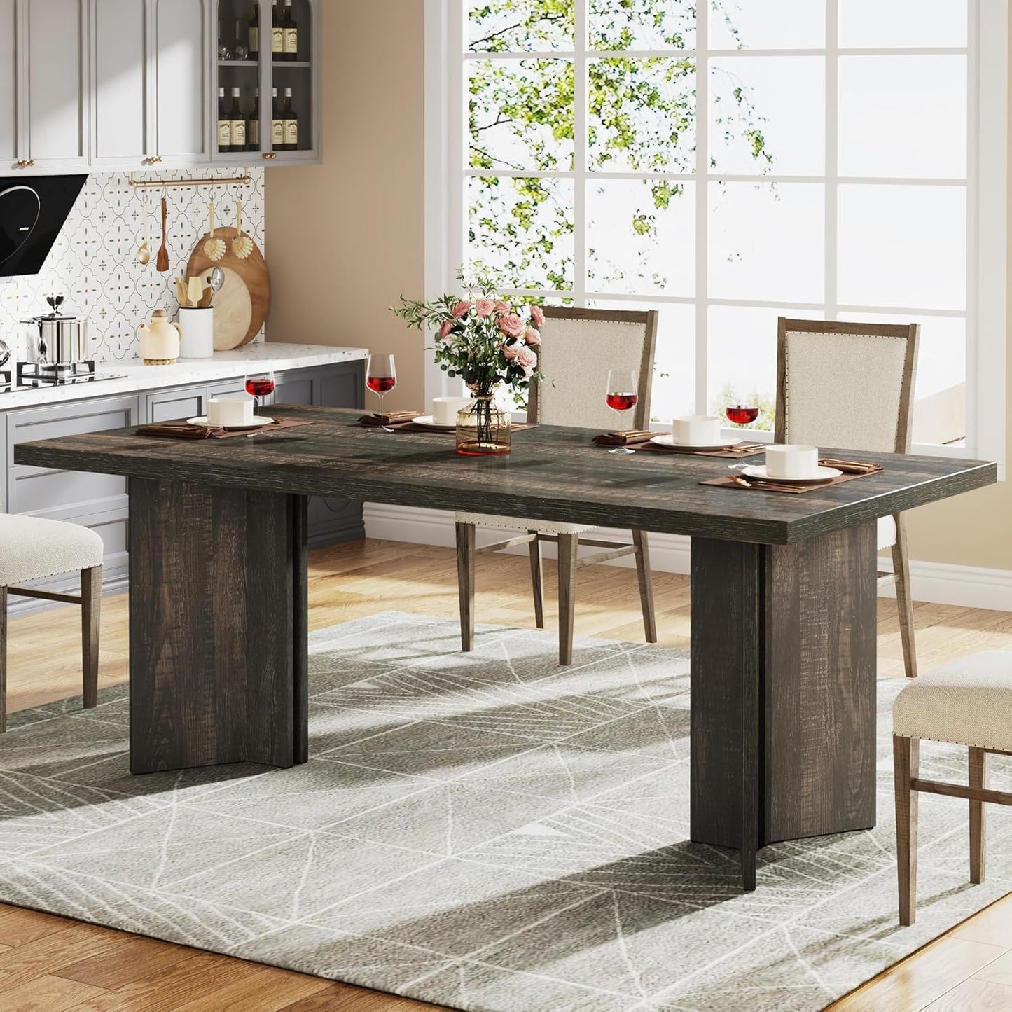 Dining Table For 4-6 People with thick dark wood top and sturdy legs, HouseOfZazla on Tampa Home & Garden Store