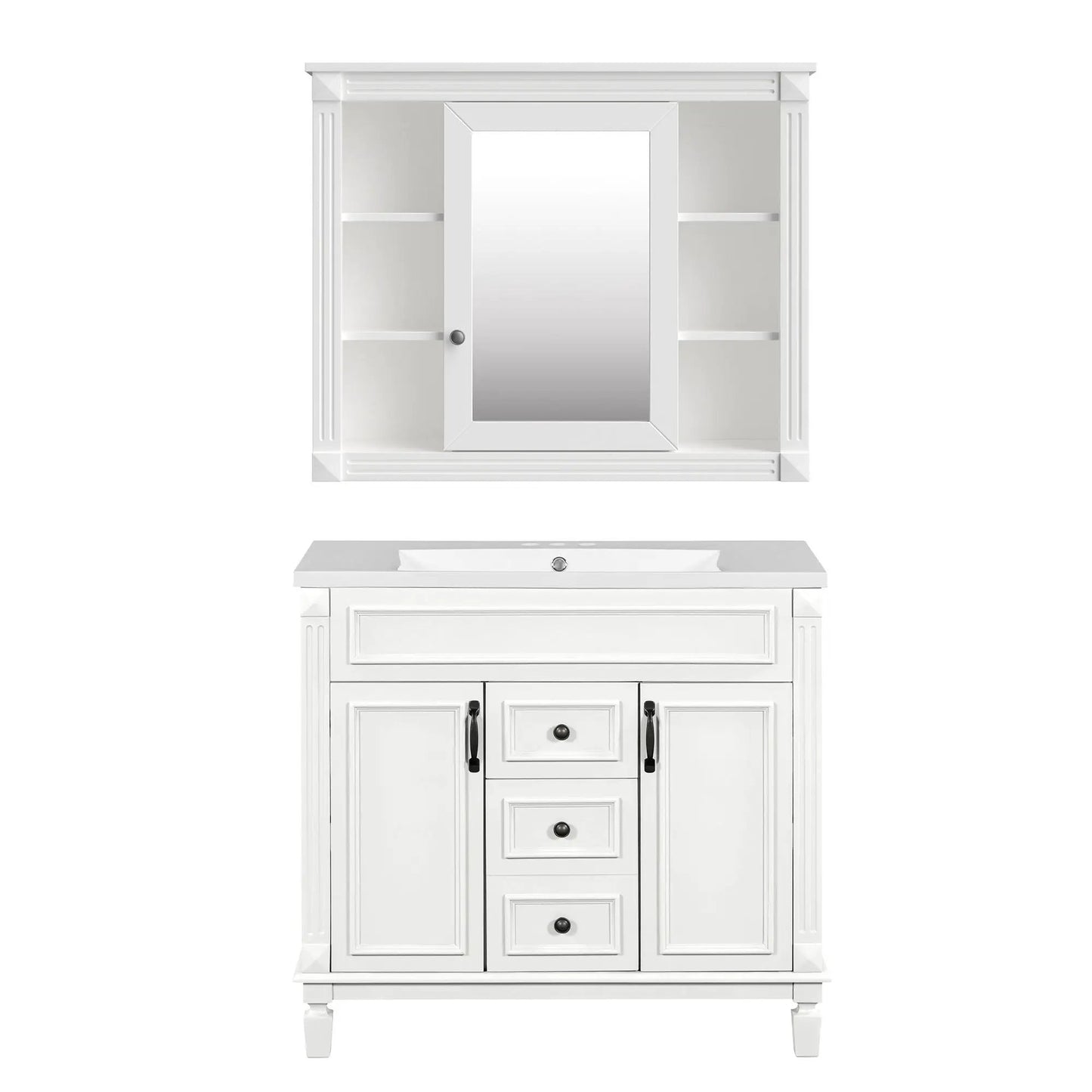Bathroom vanity with top sink and mirror cabinet, white finish, 2 doors and 2 drawers on Tampa Home & Garden Store