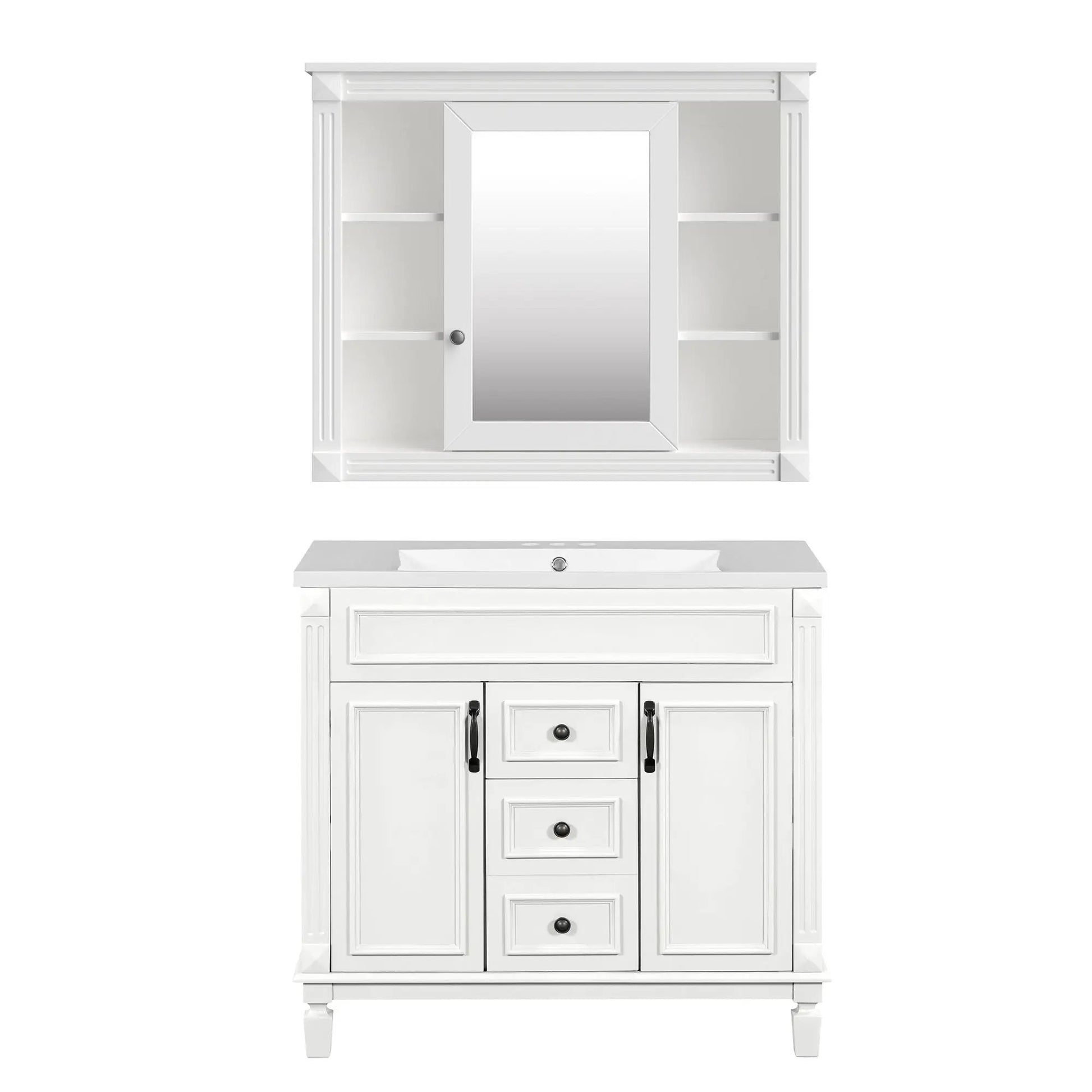 Bathroom vanity with top sink and mirror cabinet, white finish, 2 doors and 2 drawers on Tampa Home & Garden Store