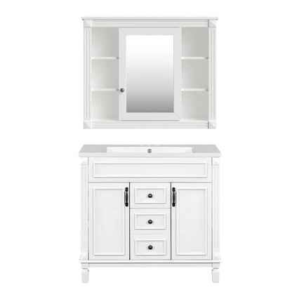 Bathroom vanity with top sink and mirror cabinet, white finish, 2 doors and 2 drawers on Tampa Home & Garden Store