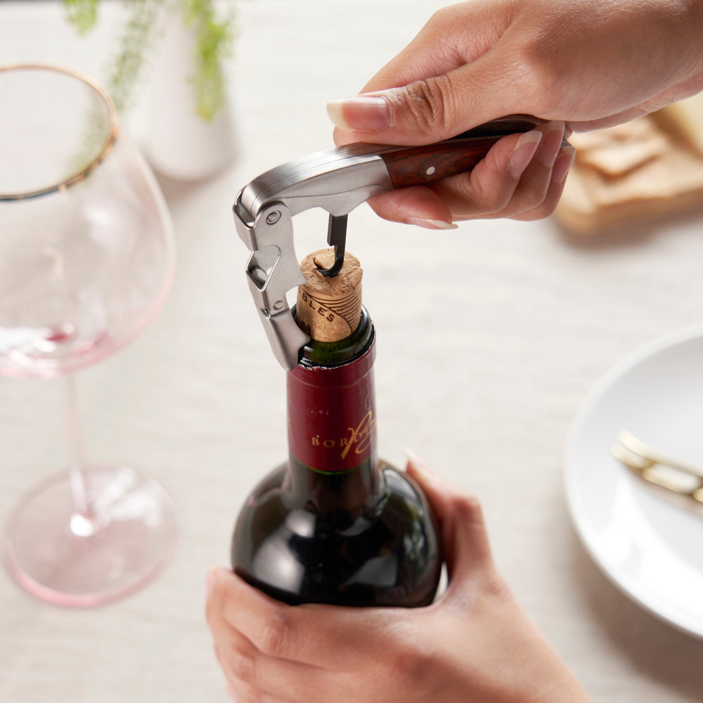 Stainless Steel and Wood Double Hinge Corkscrew