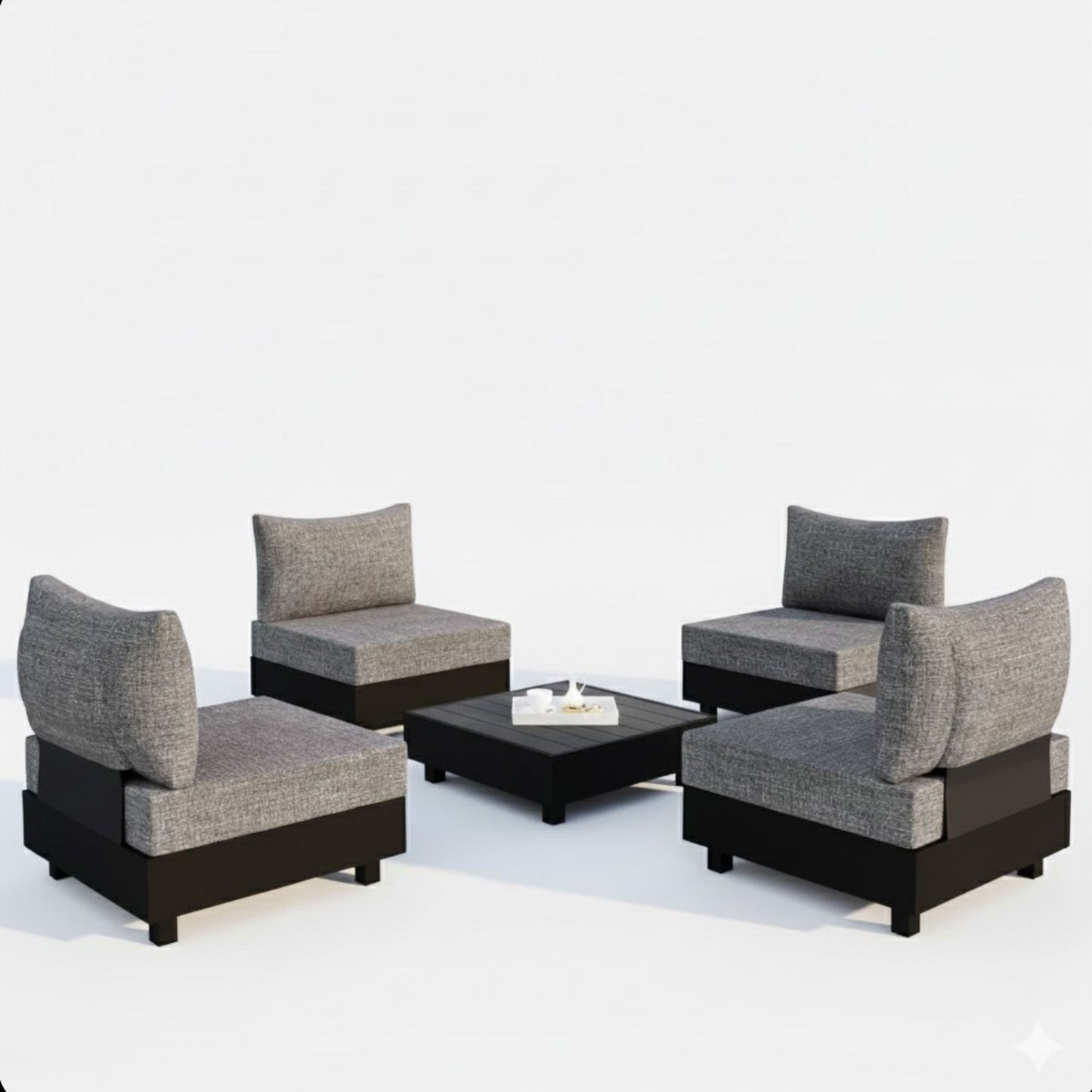 Patio sectional set gray by HouseOfZazla, 5-piece modular armless chairs and coffee table on Tampa Home & Garden Store