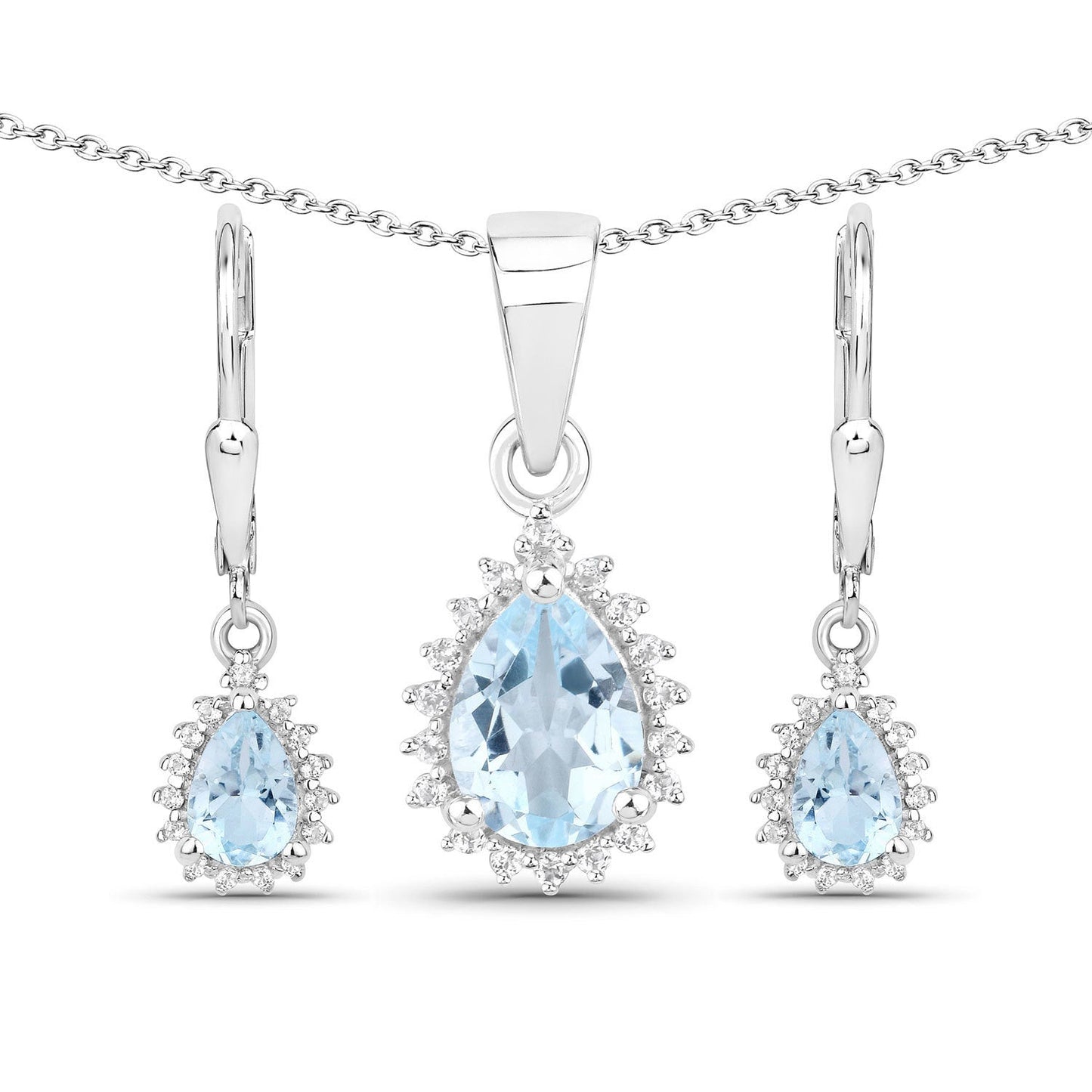 Jewelry set 2.00ct blue topaz & white topaz in .925 silver teardrop pendant and earrings Bids.com on Tampa Home & Garden Store