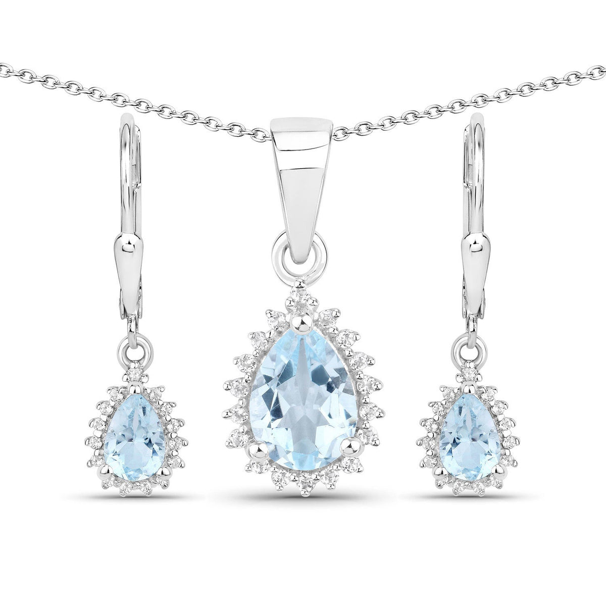 Jewelry set 2.00ct blue topaz & white topaz in .925 silver teardrop pendant and earrings Bids.com on Tampa Home & Garden Store