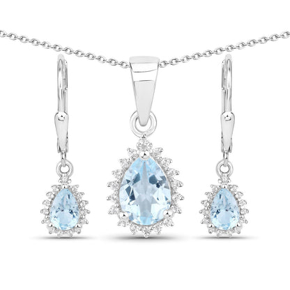 Jewelry set 2.00ct blue topaz & white topaz in .925 silver teardrop pendant and earrings Bids.com on Tampa Home & Garden Store