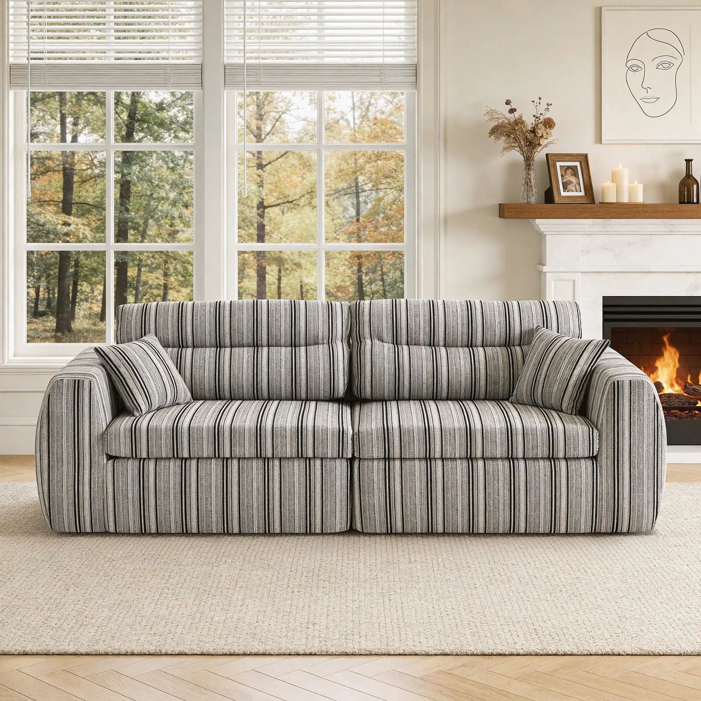 3 Seater striped gray couch with throw pillows by Unique Piece Furniture on Tampa Home & Garden Store