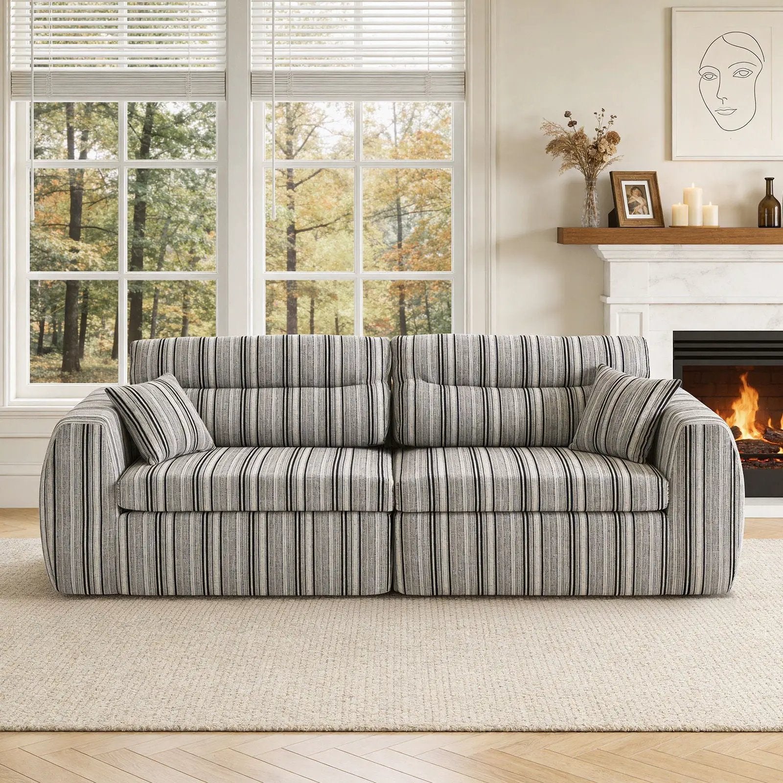 3 Seater striped gray couch with throw pillows by Unique Piece Furniture on Tampa Home & Garden Store