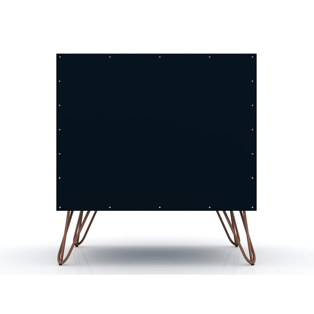 Rockefeller Nightstand navy panel with exposed screws and sculptural splayed wooden legs on Tampa Home & Garden Store