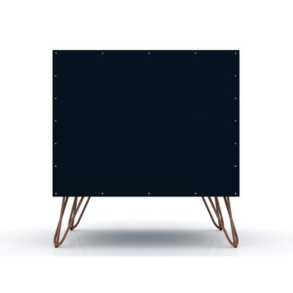 Rockefeller Nightstand navy panel with exposed screws and sculptural splayed wooden legs on Tampa Home & Garden Store