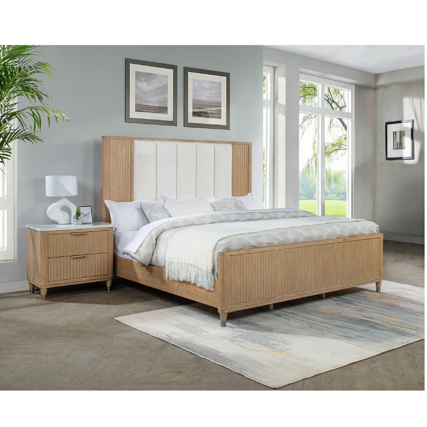 Modern High Headboard Bed And Wood Finish