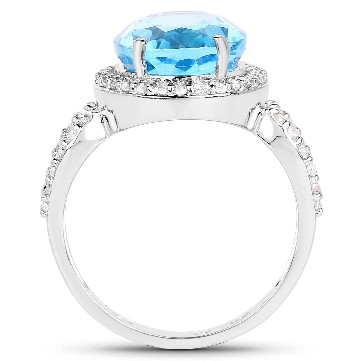 6.03ct Swiss blue topaz ring with white topaz halo and pave diamonds in 925 sterling silver on Tampa Home & Garden Store
