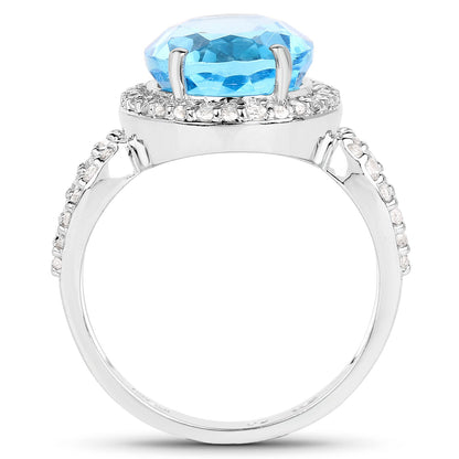 6.03ct Swiss blue topaz ring with white topaz halo and pave diamonds in 925 sterling silver on Tampa Home & Garden Store