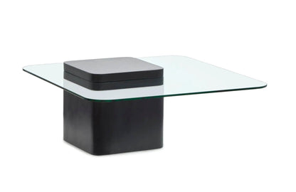 Donora square end table with glass top and dark wood base on Tampa Home & Garden Store
