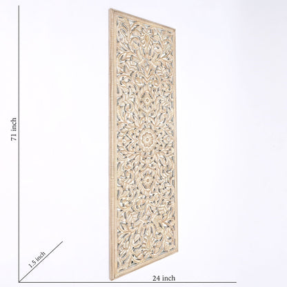HouseOfZazla floral hand carved mandala wall decor with mirror antique brown/white panel on Tampa Home & Garden Store