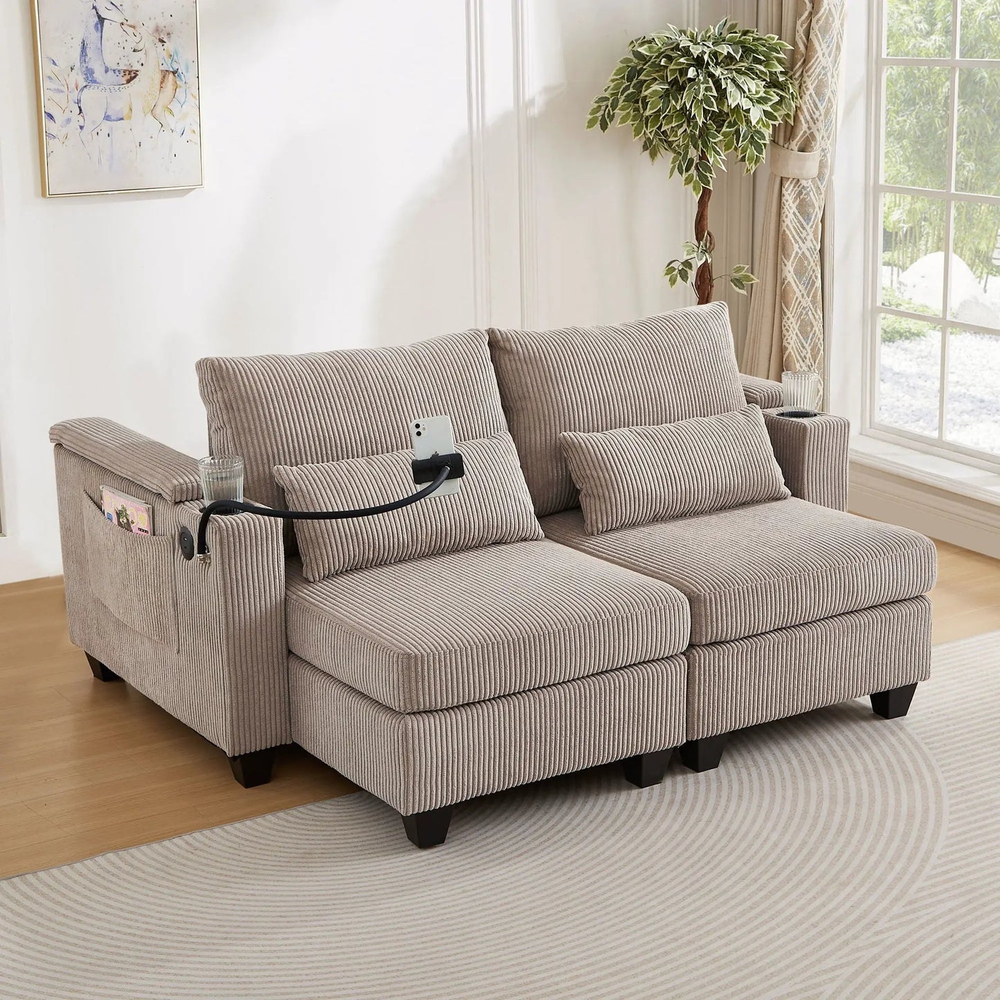 Convertible Chaise Lounge Chair With USB Ports