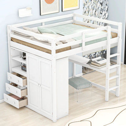 White loft bed with built-in wardrobe, shelves and drawers by Unique Piece Furniture on Tampa Home & Garden Store