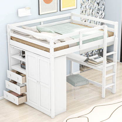 Loft Bed With Built In Wardrobe, Shelves And Drawers white wood by HouseOfZazla on Tampa Home & Garden Store
