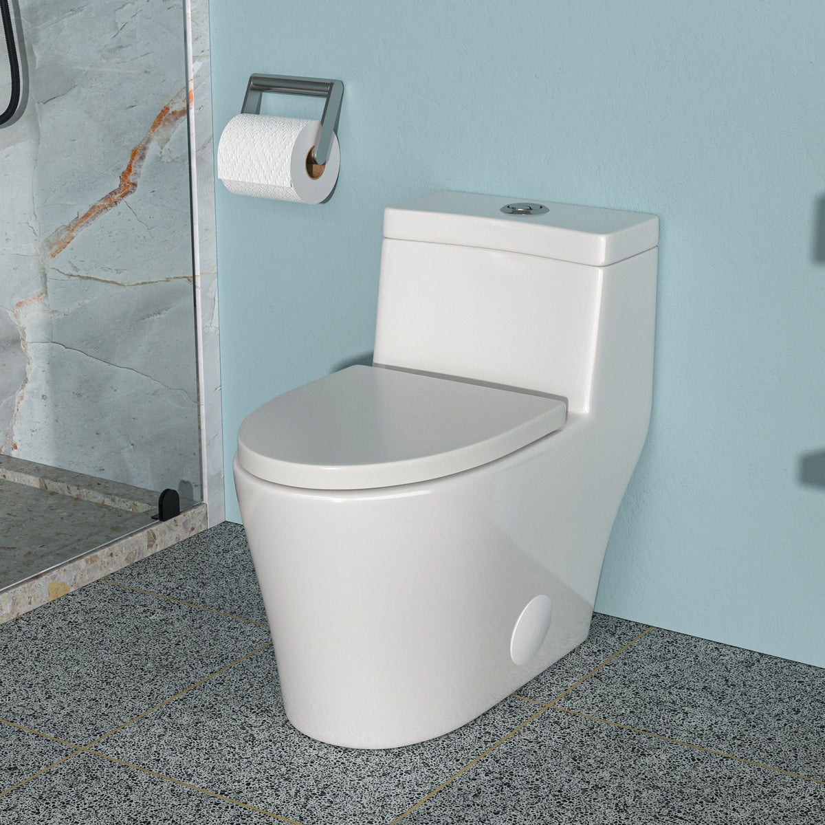 Dual Flush 1-Piece Toilet with soft closing seat, white, HouseOfZazla on Tampa Home & Garden Store