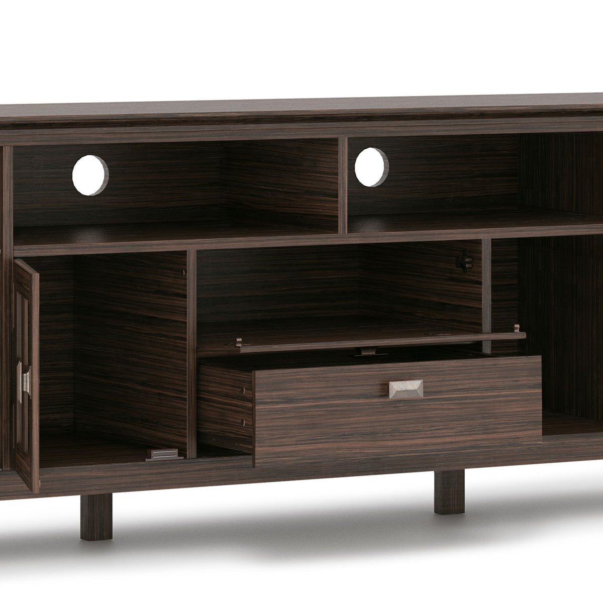 Artisan solid wood TV stand in dark walnut with two cable holes and flip drawer HouseOfZazla on Tampa Home & Garden Store