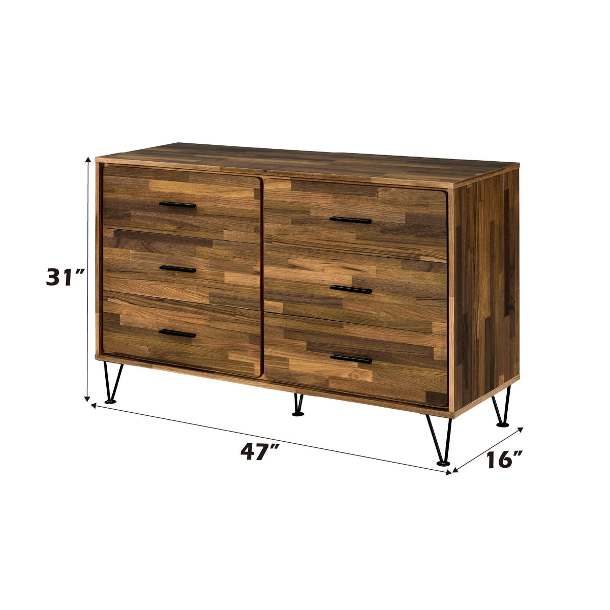 Hestia Walnut Dresser with Smooth-Glide Drawers, 6-drawer layout, mid-century legs on Tampa Home & Garden Store