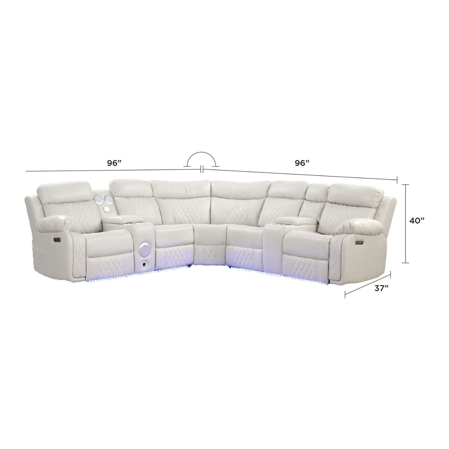 Lacrosse - Power Reclining Sectional Sofa, cream leather on Tampa Home & Garden Store