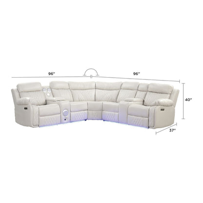 Lacrosse - Power Reclining Sectional Sofa, cream leather on Tampa Home & Garden Store