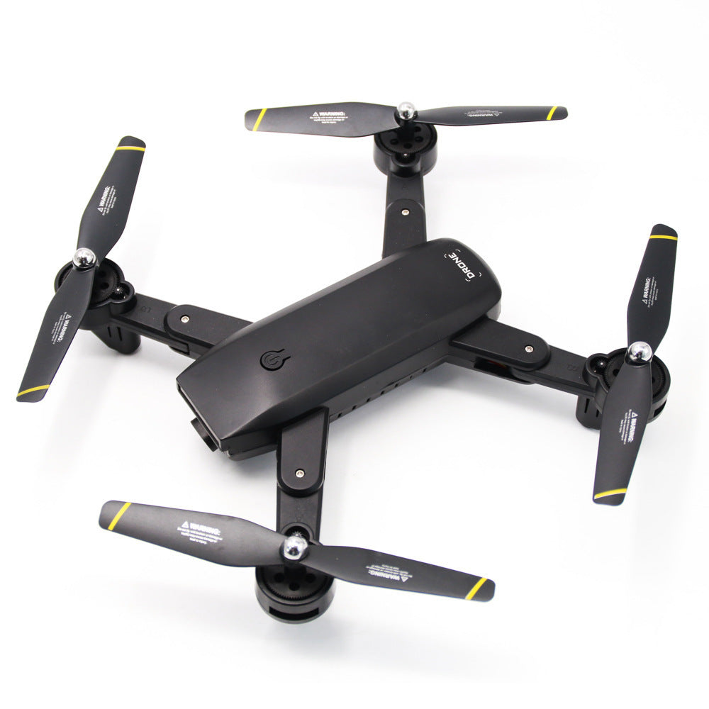 Drone Folding Dual Camera DM107S quadcopter with four propellers, black foldable arms on Tampa Home & Garden Store