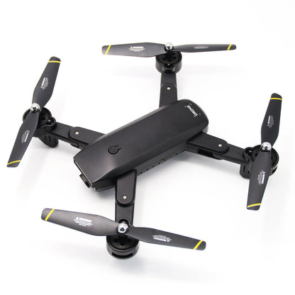 Drone Folding Dual Camera DM107S quadcopter with four propellers, black foldable arms on Tampa Home & Garden Store