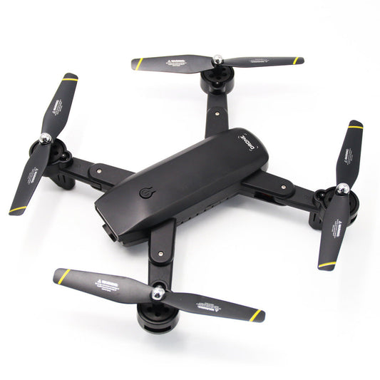 Drone Folding Dual Camera DM107S quadcopter with four propellers, black foldable arms on Tampa Home & Garden Store