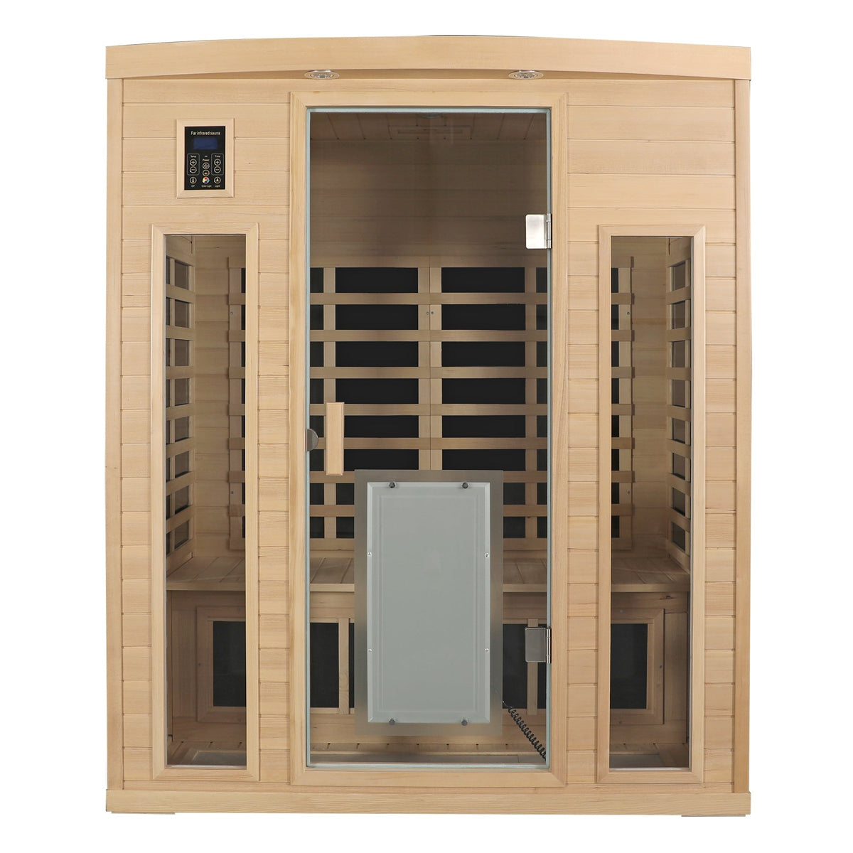 Three-person infrared sauna in Hemlock wood with glass door control panel HouseOfZazla on Tampa Home & Garden Store