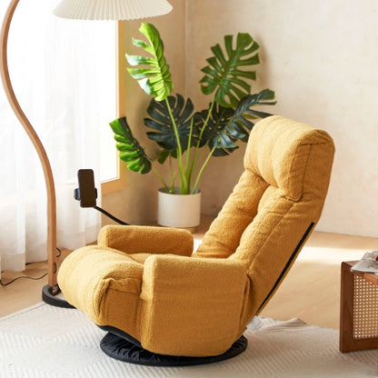 Adjustable swivel lounge chair in tan fabric with 360-degree rotating seat and headrest on Tampa Home & Garden Store