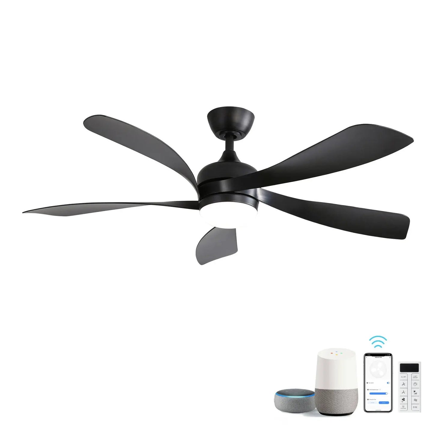 Ceiling fan with integrated light and DC motor in black finish by Unique Piece Furniture on Tampa Home & Garden Store