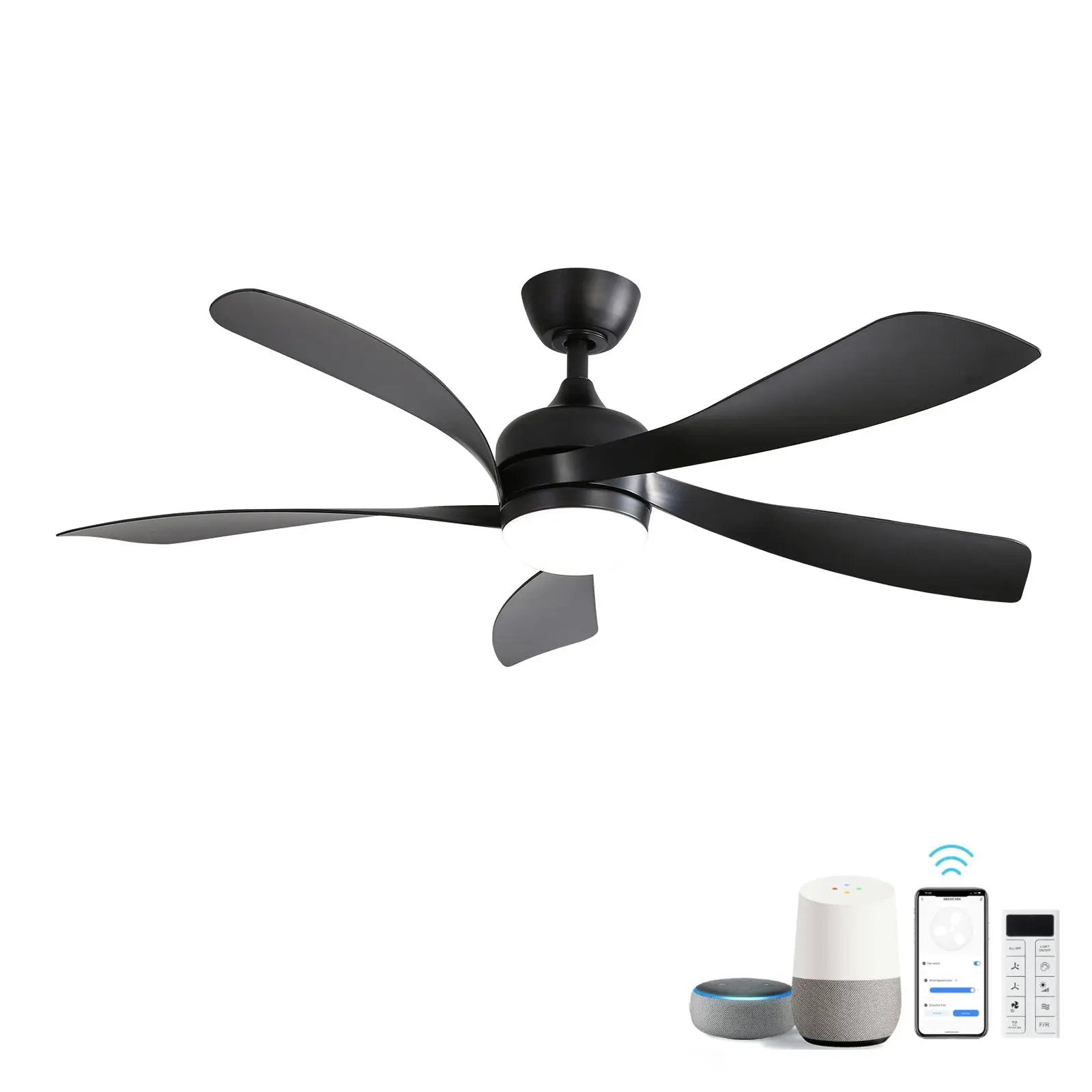 Ceiling fan with integrated light and DC motor in black finish by Unique Piece Furniture on Tampa Home & Garden Store