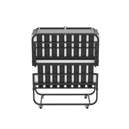Twin folding bed with adjustable headboard, memory foam mattress, black metal frame HouseOfZazla on Tampa Home & Garden Store