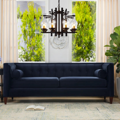 Jack Modern Tuxedo Tufted Sofa navy velvet, stationary seating by Unique Piece Furniture on Tampa Home & Garden Store