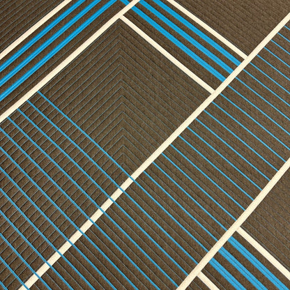 Tempagel 13in plush hybrid mattress fabric close-up in brown with blue stripes and beige piping on Tampa Home & Garden Store