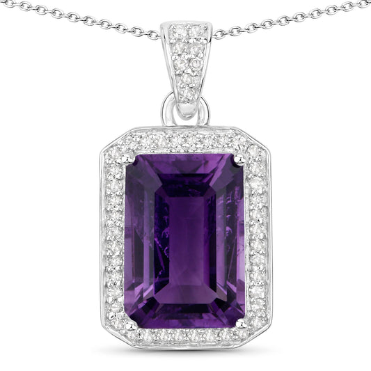 Purple amethyst and diamond pendant in .925 sterling silver with a diamond halo on chain on Tampa Home & Garden Store