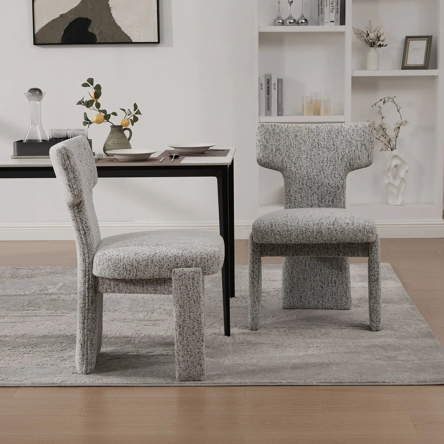 Armless curved-back accent chairs set of 2 in textured gray fabric by Unique Piece Furniture on Tampa Home & Garden Store