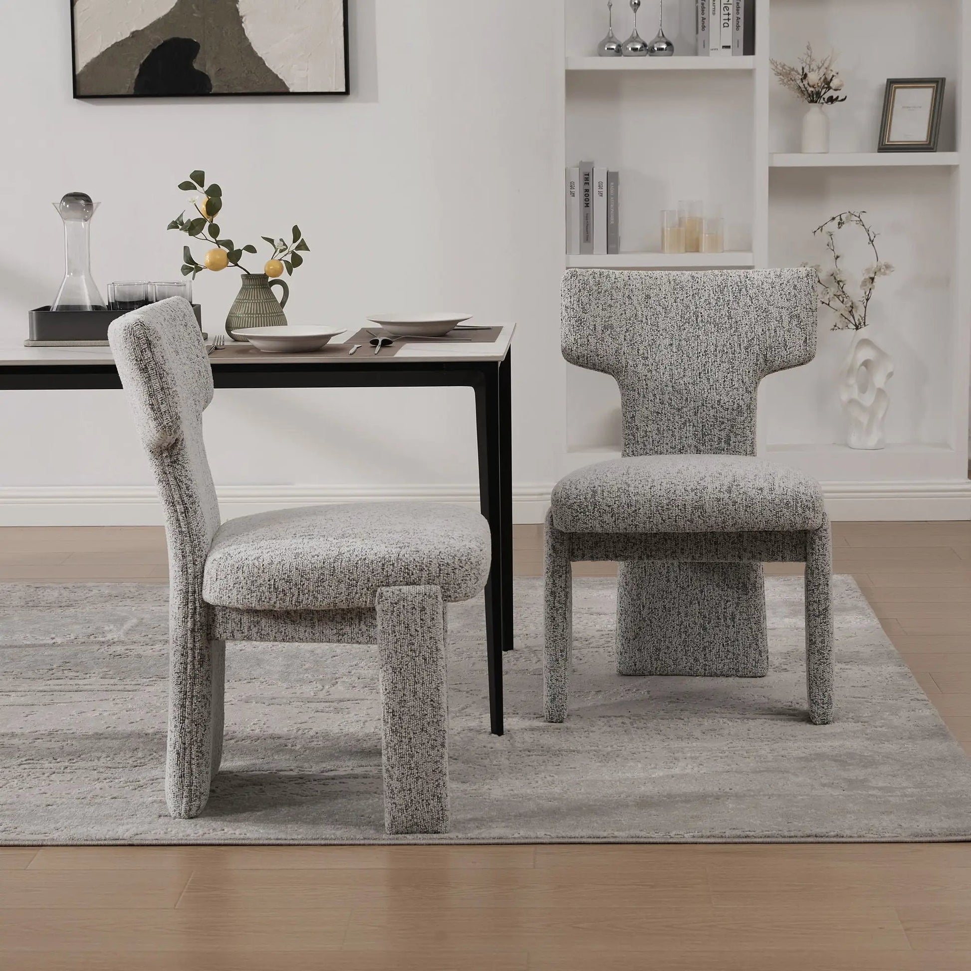 Armless curved-back accent chairs set of 2 in textured gray fabric by Unique Piece Furniture on Tampa Home & Garden Store