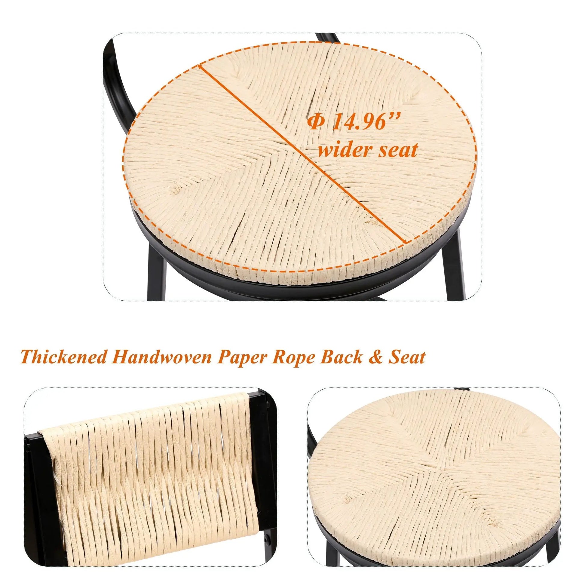 Bar stools swivel chairs with metal frame and handwoven paper rope seats, 2-pack on Tampa Home & Garden Store