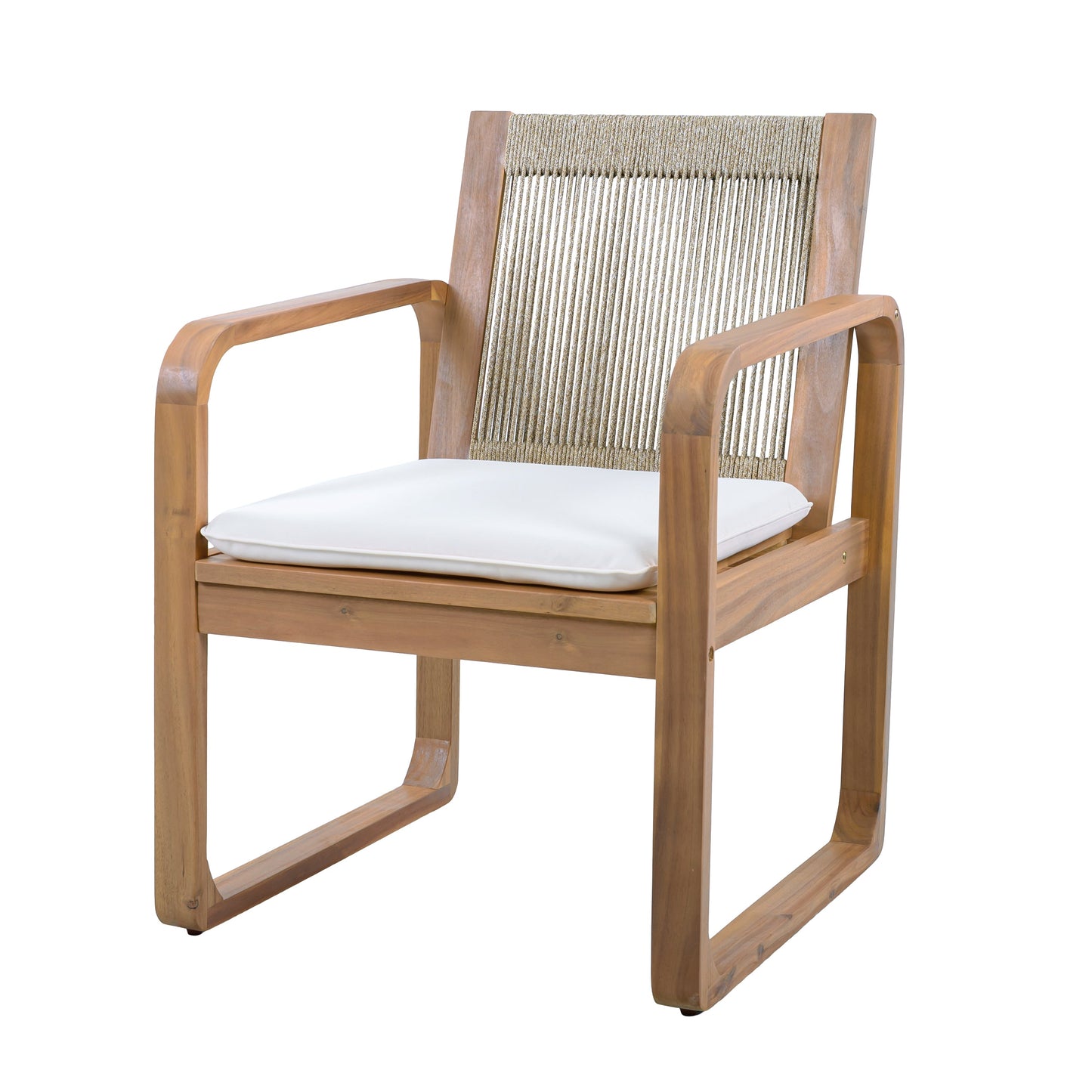 Two Outdoor Dining Chairs and Acacia Wood Rope
