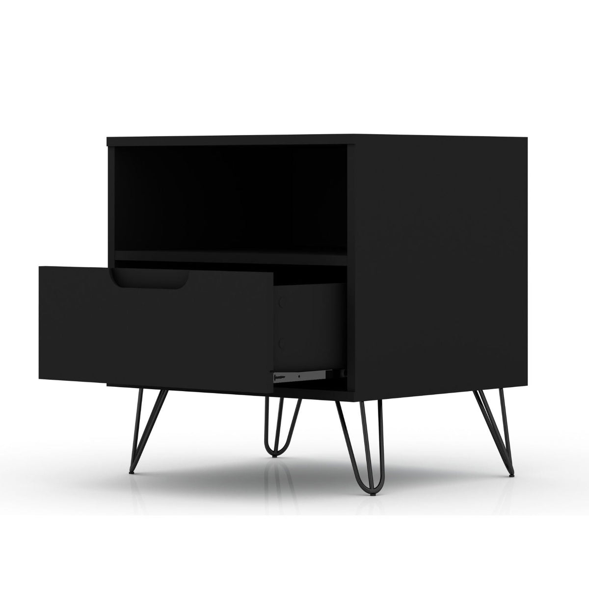 Rockefeller Nightstand with 1 Drawer and splayed legs, black finish, HouseOfZazla on Tampa Home & Garden Store