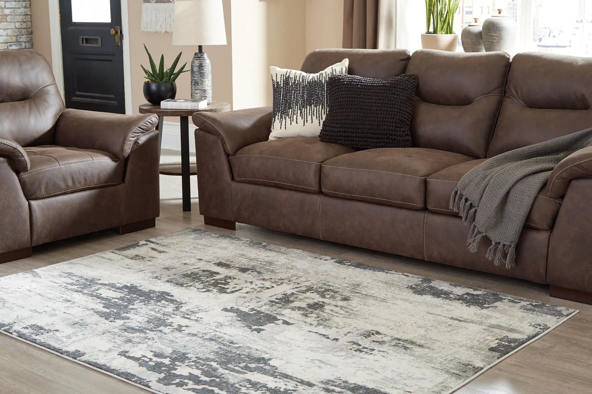 Mazatl area rug by Unique Piece Furniture in gray and ivory with abstract pattern on Tampa Home & Garden Store
