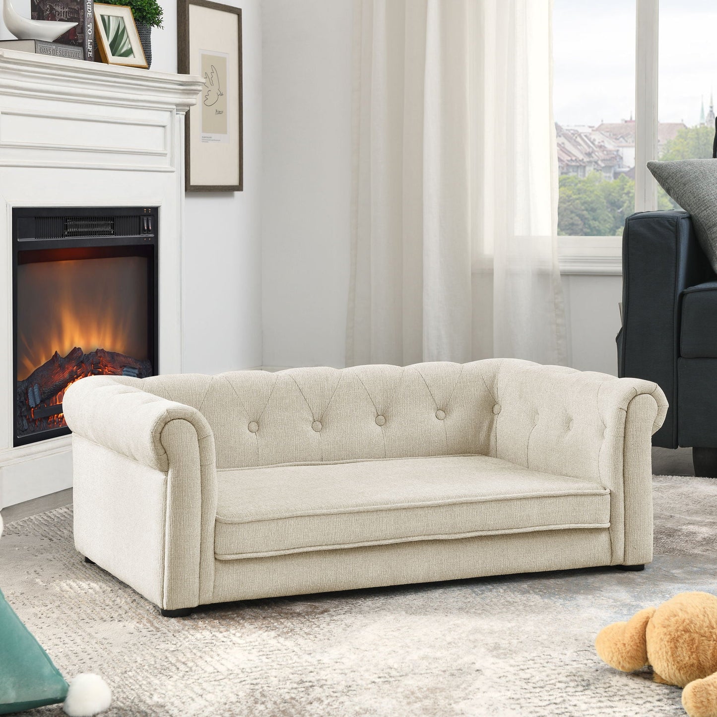 Modern Elegant Rectangle Dog Bed by HouseOfZazla elevated beige tufted sofa on Tampa Home & Garden Store