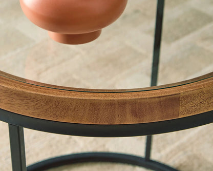 Noraluna Round Table end table with warm wood edge and glass inset Unique Piece Furniture on Tampa Home & Garden Store